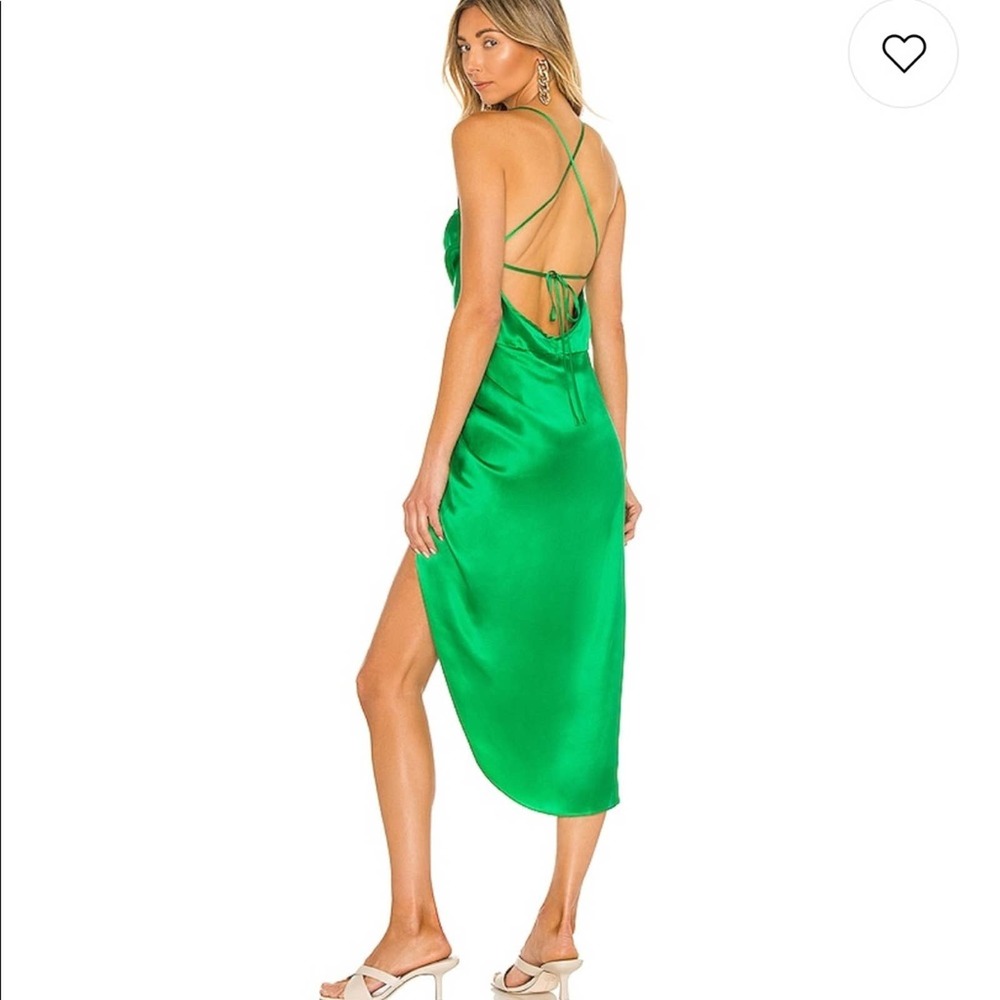 Amanda Uprichard Jasalina 100% silk midi Dress in Jungle green - Picture 3 of 12